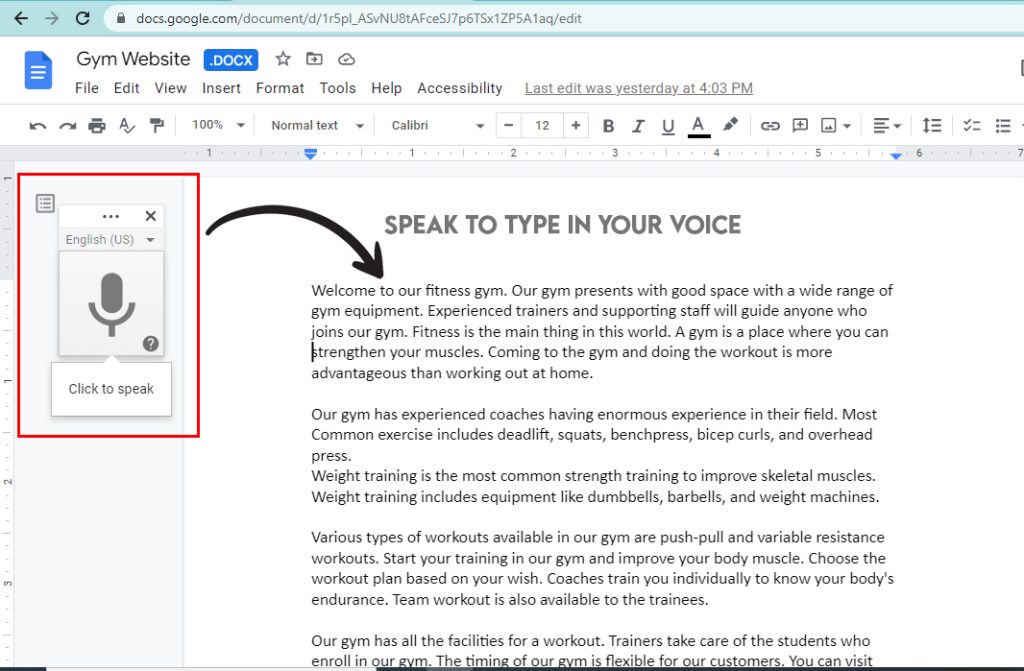 google docs tips click to type