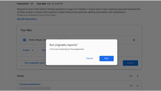 Google Workspace Education : run originality reports