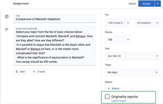 Google Workspace Education : originality reports