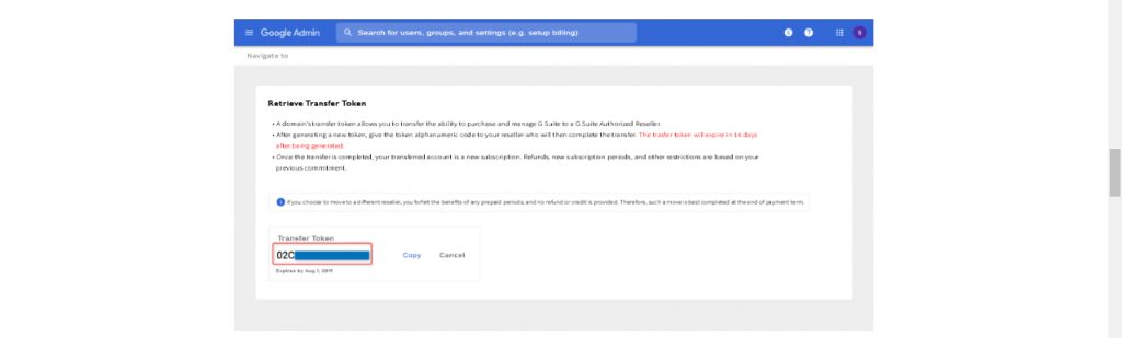 Google Workspace Transfer token