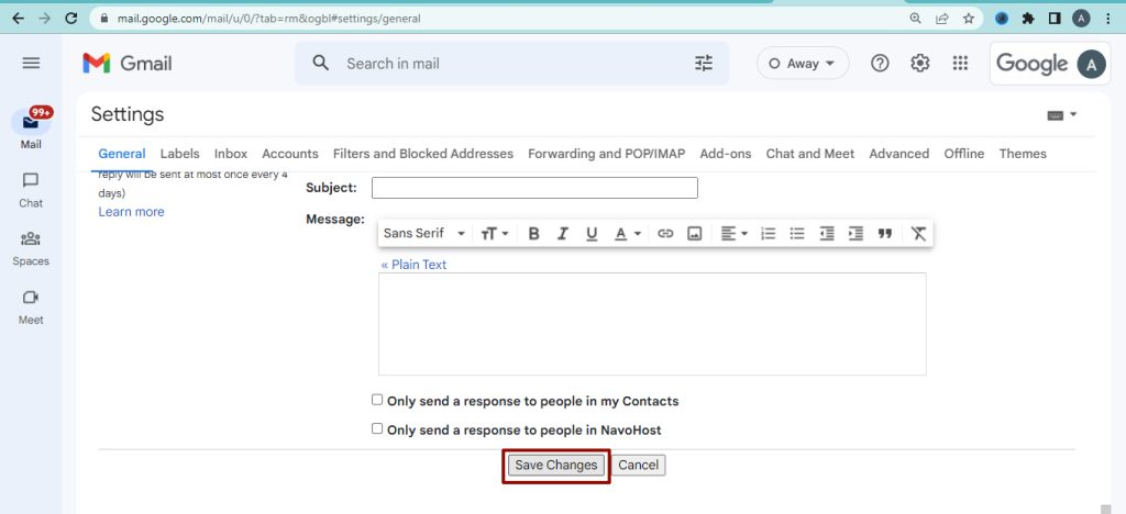 save changes in settings