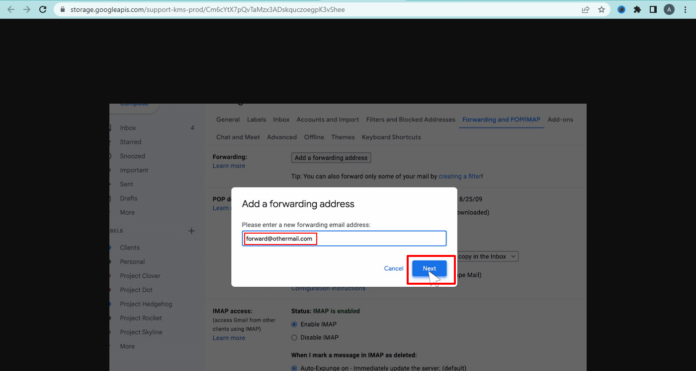 Add forwarding address