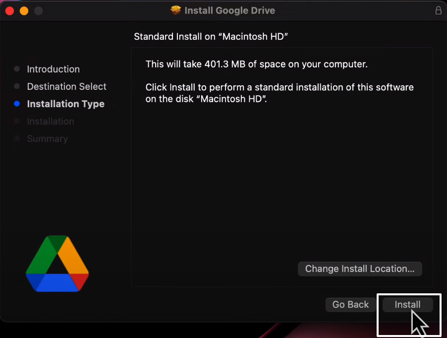 Setup Google Drive : mac installation