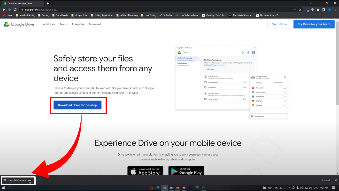 Setup Google Drive : Download drive for desktop