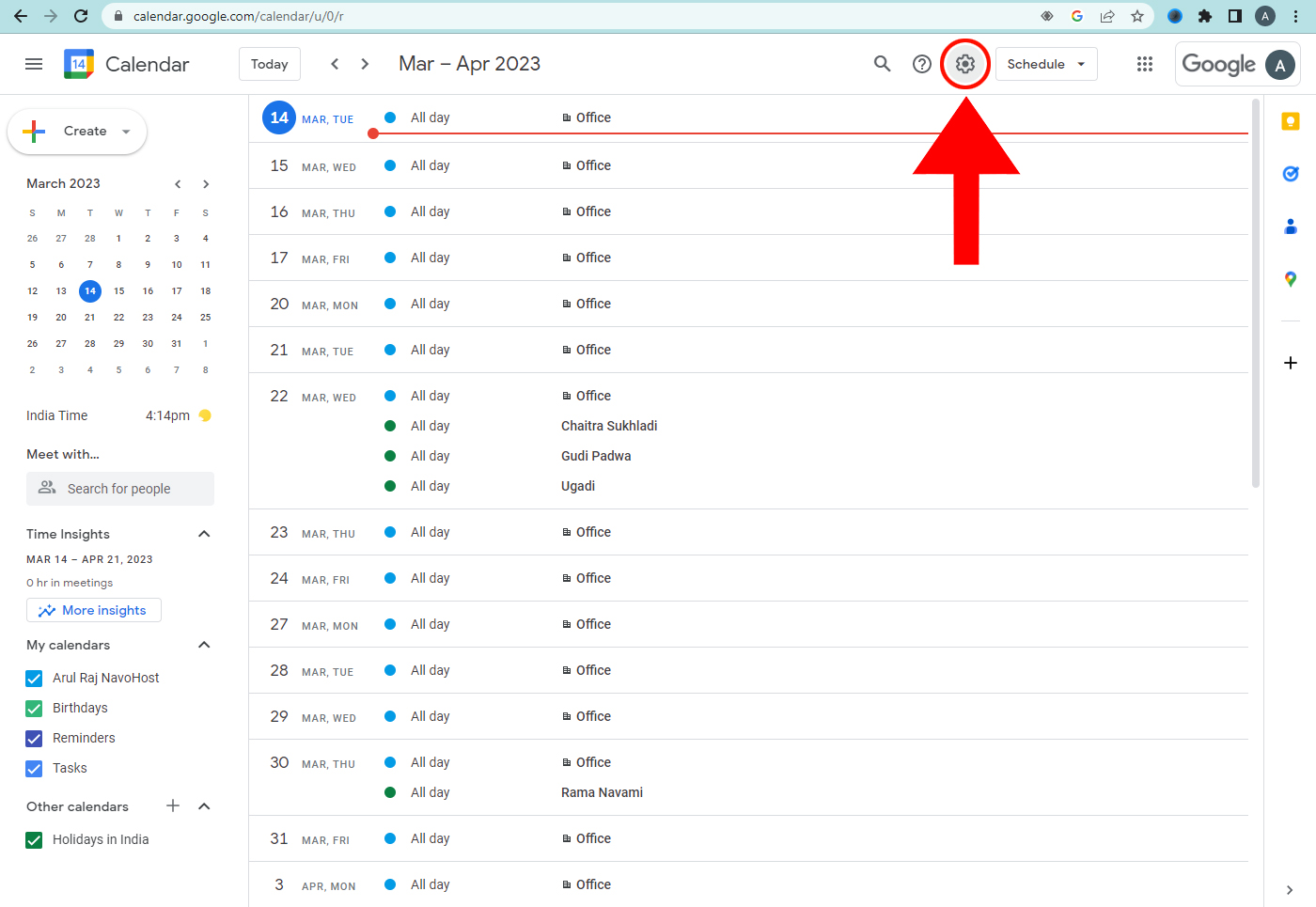 calendar settings