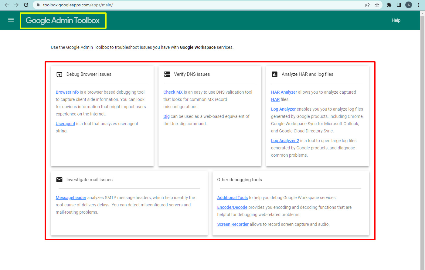 Google Workspace Diagnostic Tools