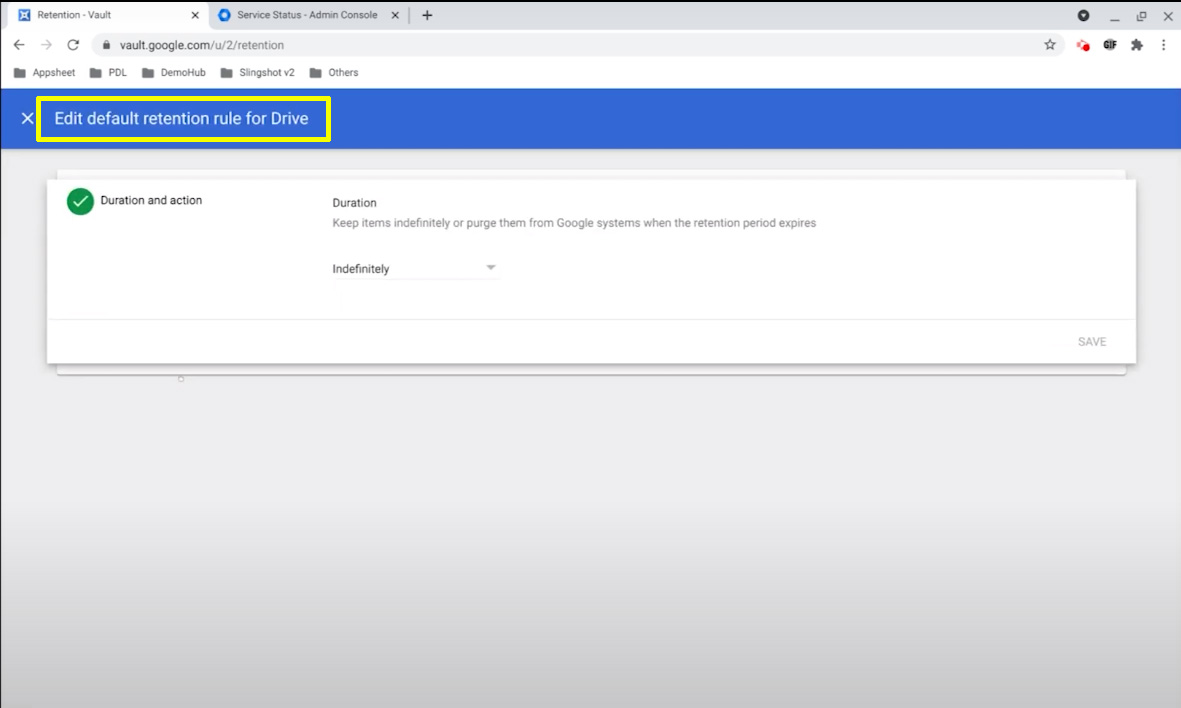 Edit default retention rule for drive