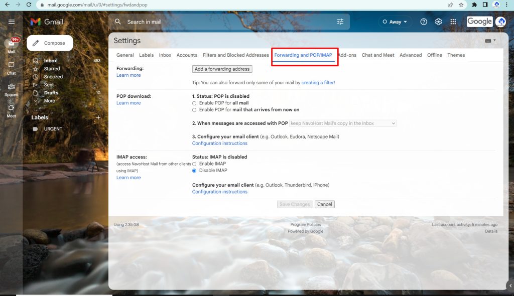 forwarding and POP / IMAP