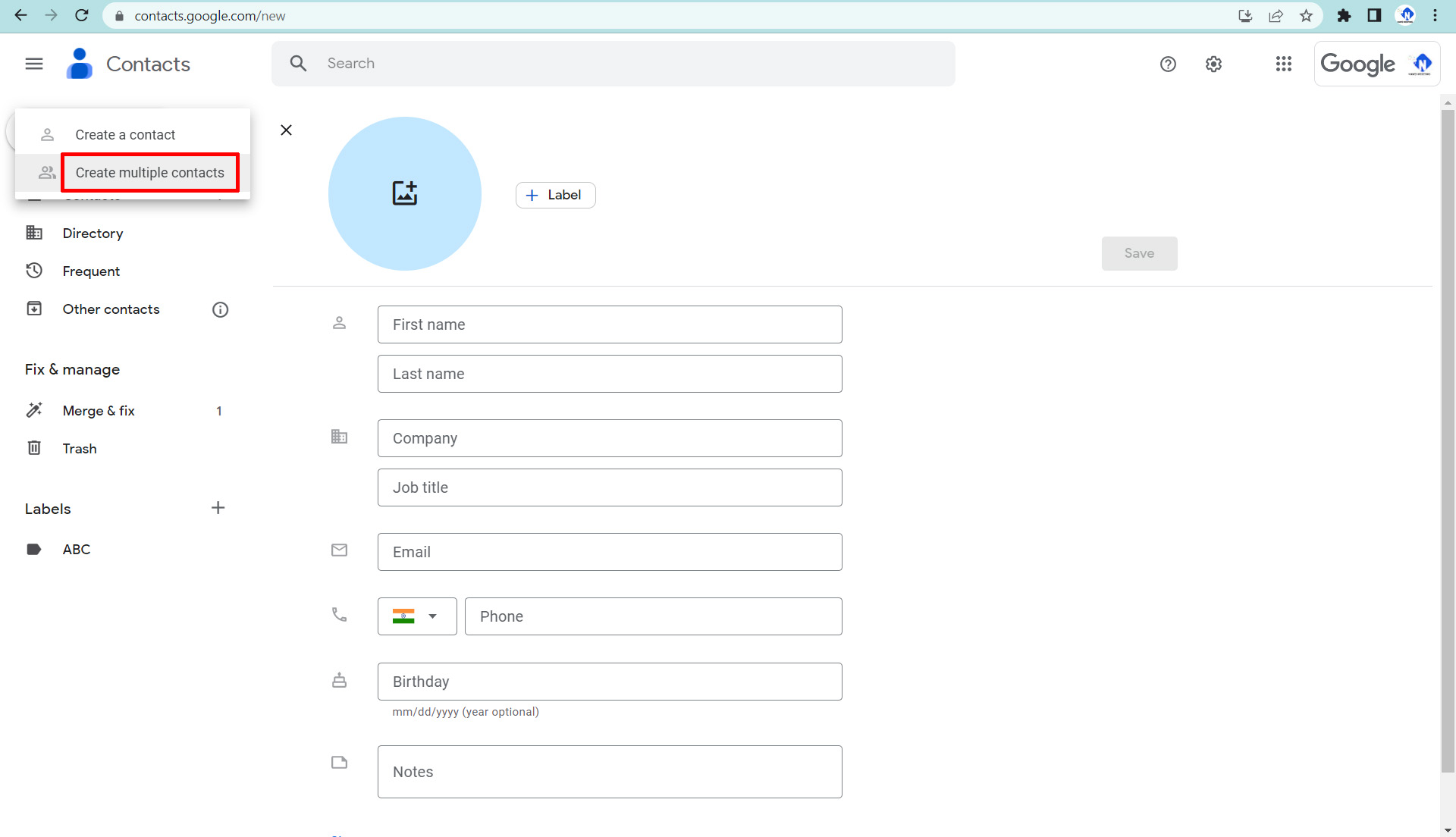 create multiple contacts