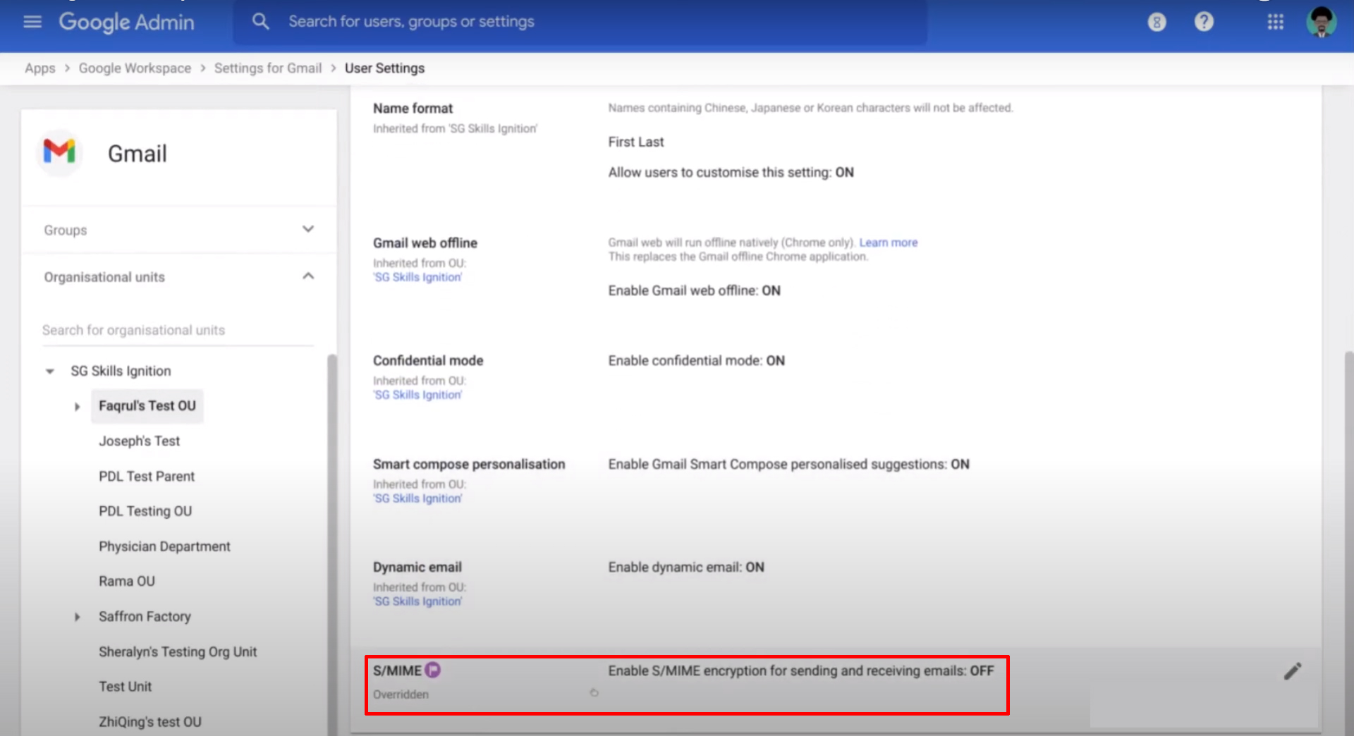 Setup S/MIME setting