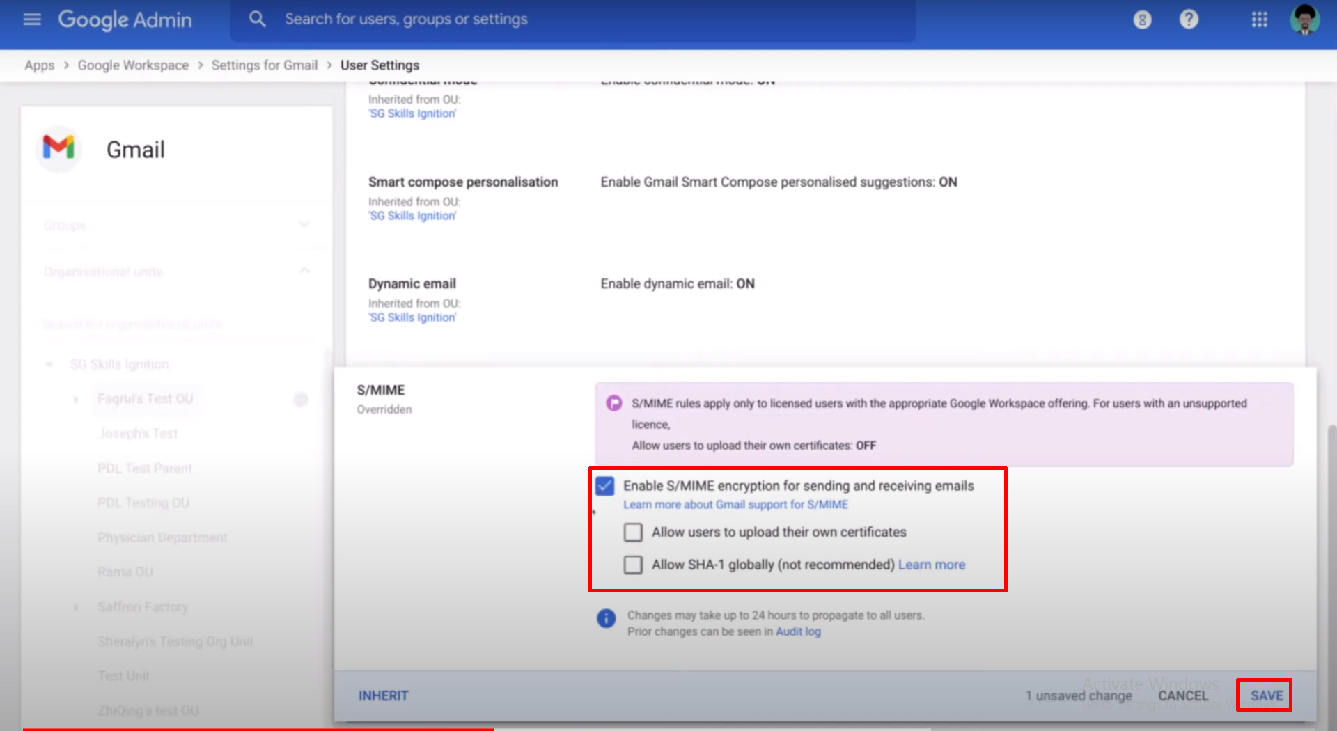 Setup S/MIME enable encryption