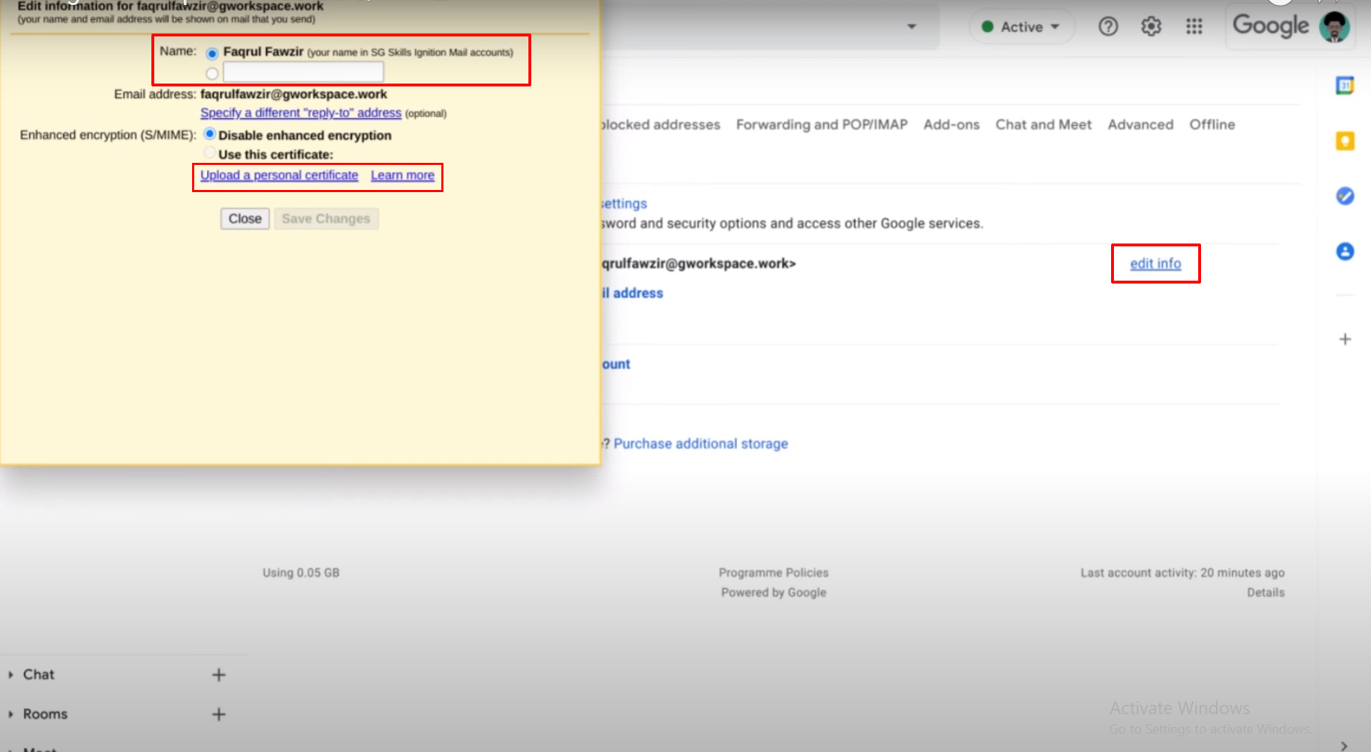 Setup S/MIME edit info