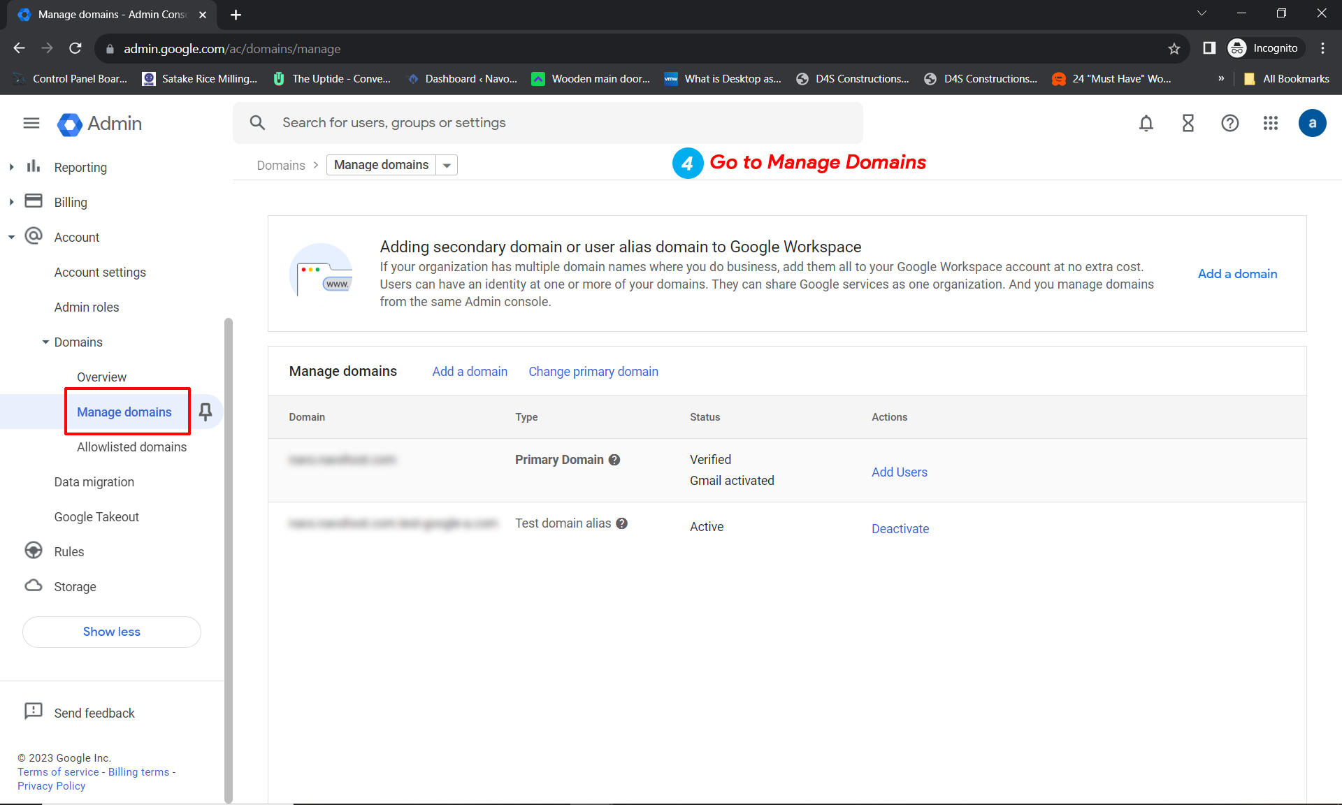 Go to manage domains