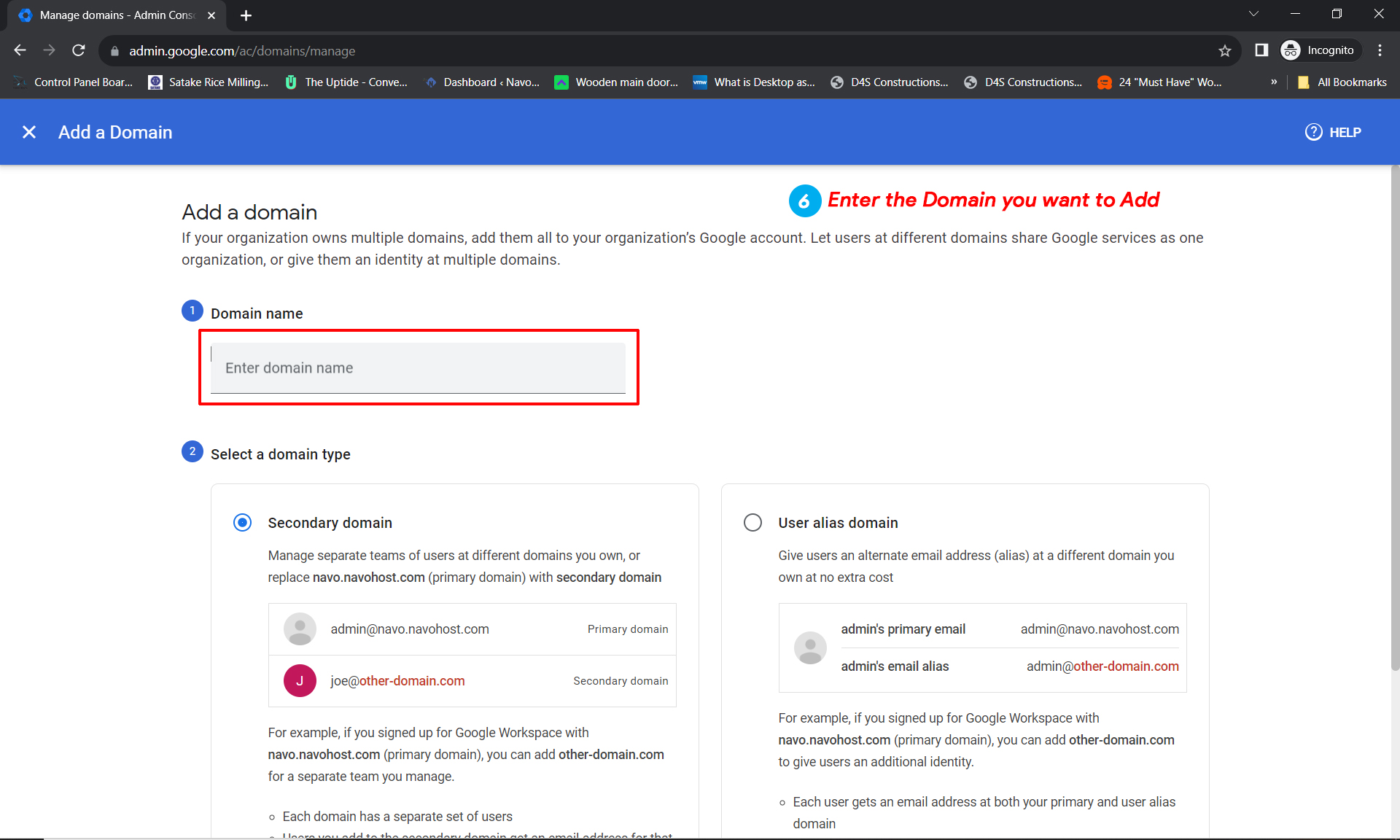 Enter the domain name