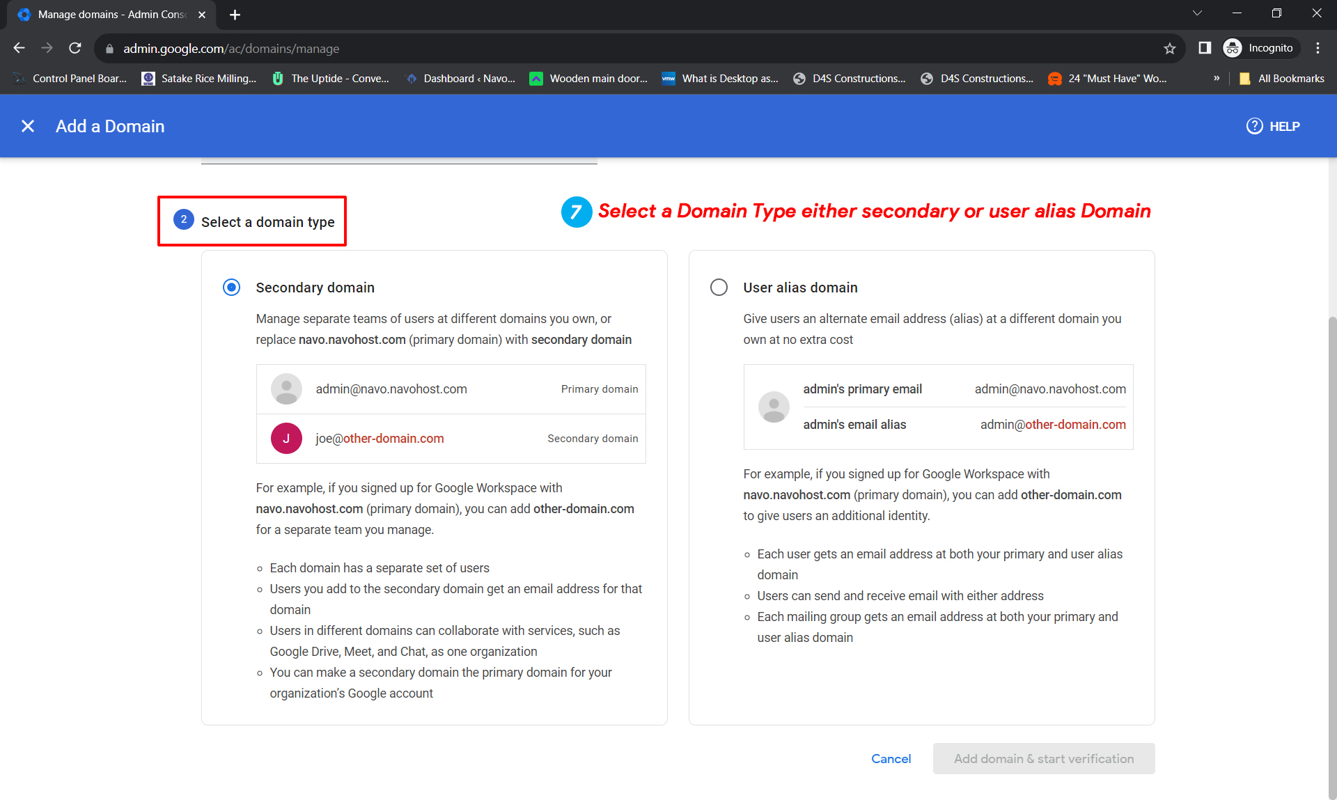 select a domain type