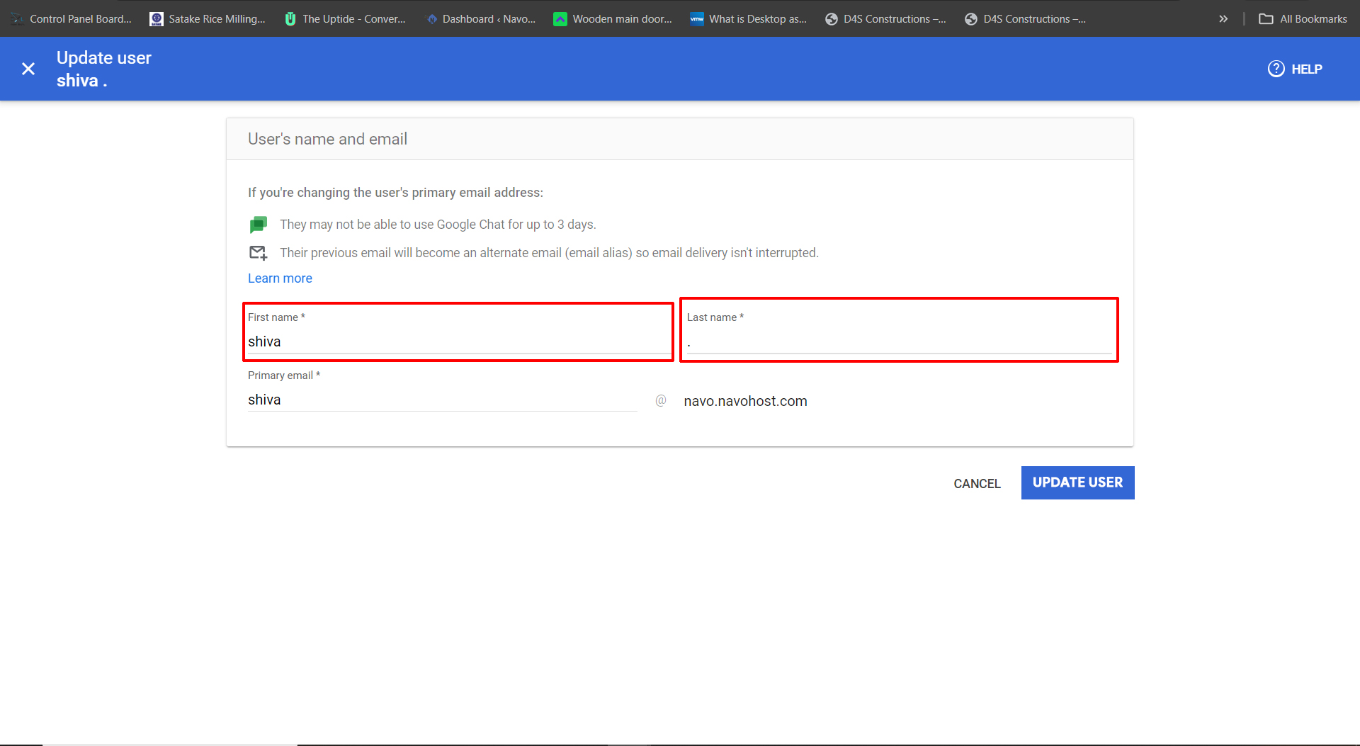 fill first name and second name
