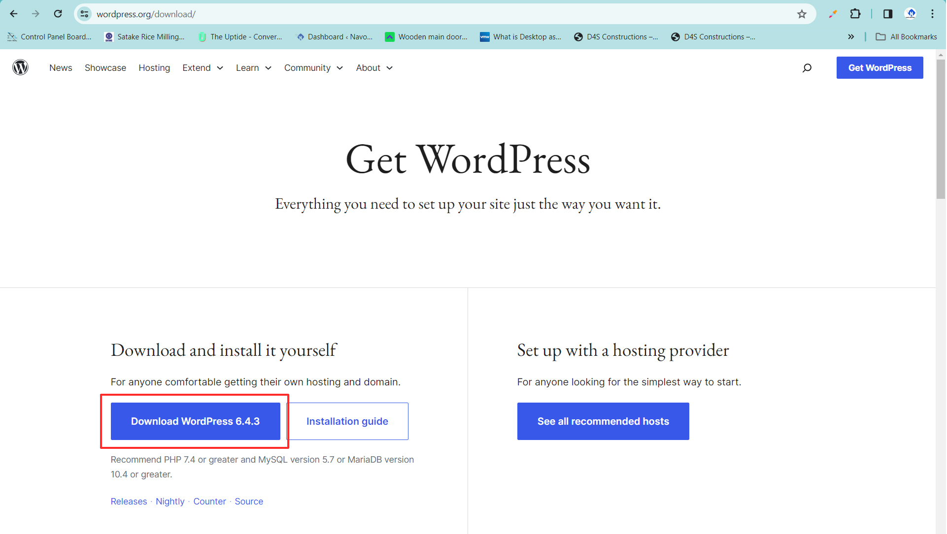 Manually install wordpress