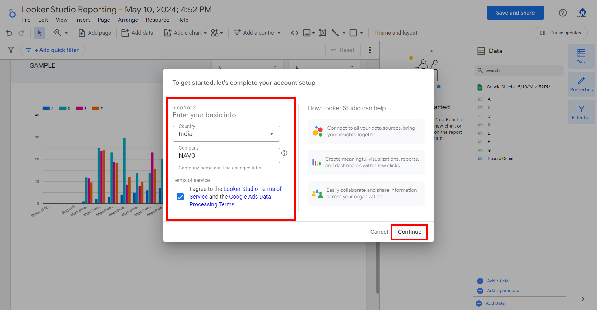 Quickly Create Looker Studio Report in Sheets with 9 steps