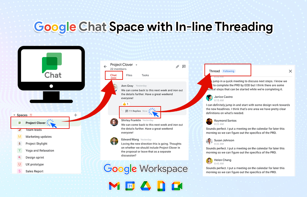 Check about New Google Chat Space update with In-line threading